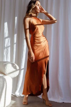 Sonoma Halterneck Faux Wrap Twist Back Maxi Dress Chocolate -Cheap Dress Store CM1272B01 CHOCOLATE 7