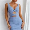 Laken Cut-Out Bodice Ruched Side Mini Dress Blue