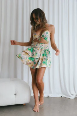 Sylvie Shirred Waist Cami Strap Dress Floral Pink -Cheap Dress Store CM1344JM07 20PINK 2