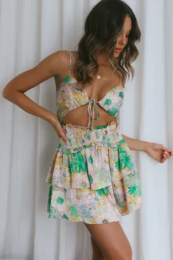 Sylvie Shirred Waist Cami Strap Dress Floral Pink -Cheap Dress Store CM1344JM07 20PINK 6