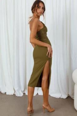 Taking Bets One Shoulder Cut-Out Midi Dress Olive -Cheap Dress Store CM1362B OLIVE 4