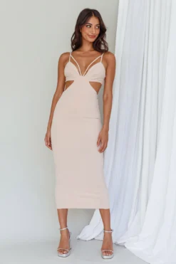 Sarita String Bust Midi Dress Beige 9 Sarita String Bust Midi Dress Beige -Cheap Dress Store CM1429B 20BEIGE 2