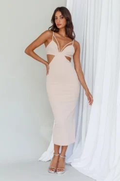 Sarita String Bust Midi Dress Beige 11 Sarita String Bust Midi Dress Beige -Cheap Dress Store CM1429B 20BEIGE 5
