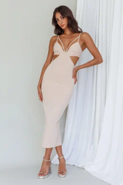 Sarita String Bust Midi Dress Beige 12 Sarita String Bust Midi Dress Beige -Cheap Dress Store CM1429B 20BEIGE 6