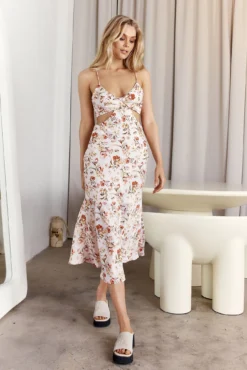 Cariba Cut-Out Waist Midi Dress Floral Blush 7 Cariba Cut-Out Waist Midi Dress Floral Blush -Cheap Dress Store CM1446D 20BLUSH 2