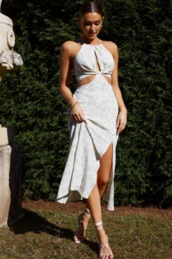 Rising Sun Cut-Out Bodice Dress Floral Print Sage -Cheap Dress Store CM1456B 20SAGE 4