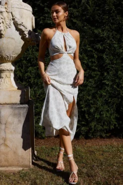 Rising Sun Cut-Out Bodice Dress Floral Print Sage -Cheap Dress Store CM1456B 20SAGE 5