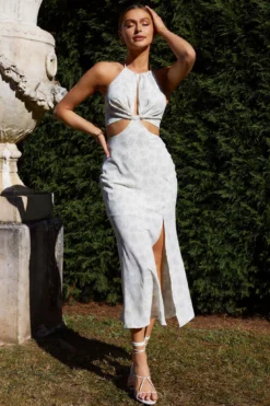 Rising Sun Cut-Out Bodice Dress Floral Print Sage -Cheap Dress Store CM1456B 20SAGE 8