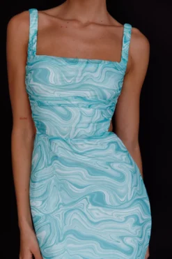 Dream Crush Lace-Up Back Side Split Midi Dress Marbled Green -Cheap Dress Store CM1460D01 20GREEN 4