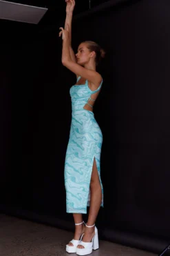 Dream Crush Lace-Up Back Side Split Midi Dress Marbled Green -Cheap Dress Store CM1460D01 20GREEN 5