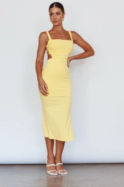 Dream Crush Lace-Up Back Side Split Midi Dress Lemon -Cheap Dress Store CM1460DLEMON 3