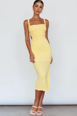 Dream Crush Lace-Up Back Side Split Midi Dress Lemon -Cheap Dress Store CM1460DLEMON 6