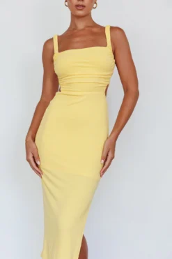Dream Crush Lace-Up Back Side Split Midi Dress Lemon -Cheap Dress Store CM1460DLEMON 9