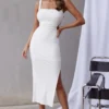 Dream Crush Lace-Up Back Side Split Midi Dress White