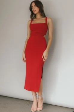 Dream Crush Lace-Up Back Side Split Midi Dress Wine -Cheap Dress Store CM1460D 20WINE 6