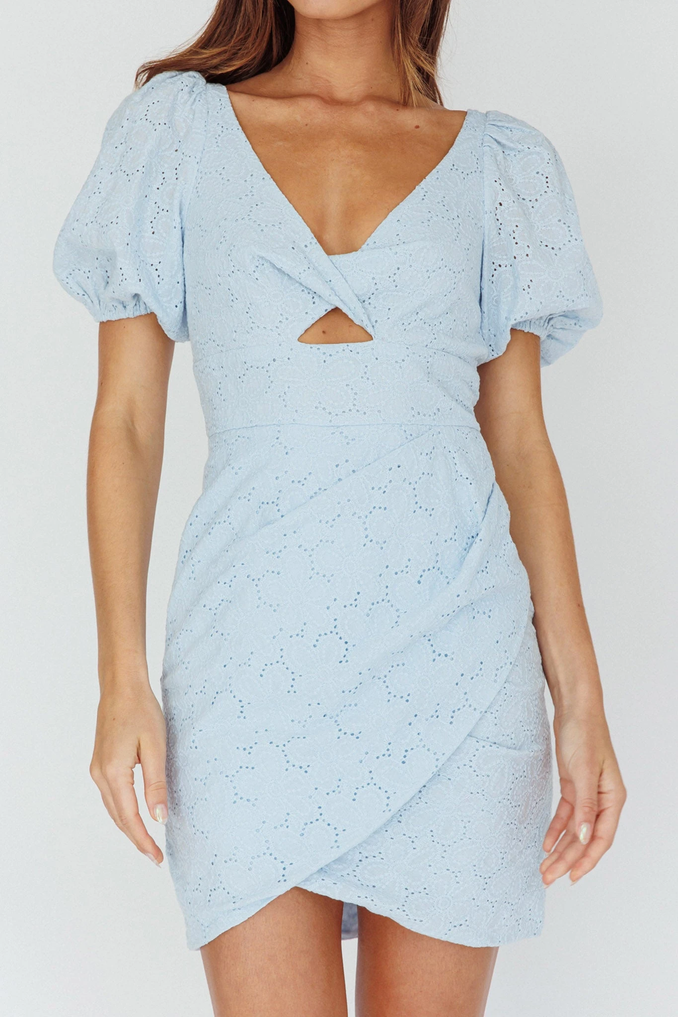 Santa Cruz Sun Puff Sleeve Eyelet Dress Blue 4 Santa Cruz Sun Puff Sleeve Eyelet Dress Blue - Image 4