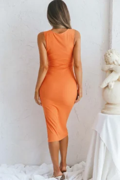 Vertigo Double Twist Feature Side Split Midi Dress Mango -Cheap Dress Store CM1527DMANGO 5