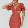 Happy In Love Puff Sleeve Tie Back Dress Rose