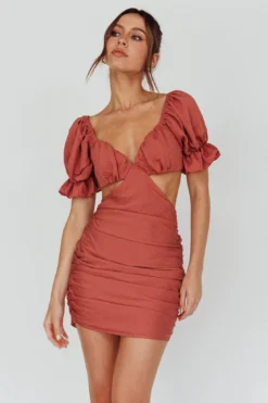 Happy In Love Puff Sleeve Tie Back Dress Rose -Cheap Dress Store CM1542J 20ROSE 4