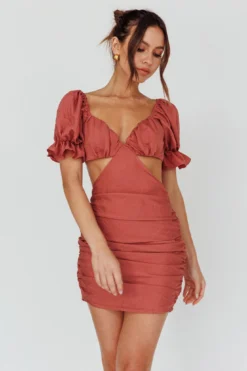 Happy In Love Puff Sleeve Tie Back Dress Rose -Cheap Dress Store CM1542J 20ROSE 5