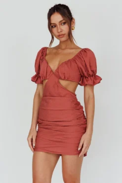 Happy In Love Puff Sleeve Tie Back Dress Rose -Cheap Dress Store CM1542J 20ROSE 7