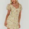 Connie Puff Sleeve Mini Dress Floral Olive