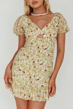 Connie Puff Sleeve Mini Dress Floral Olive -Cheap Dress Store CM1592B 20OLIVE 4