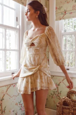 Tresa Twist Front Flounce Hem Mini Dress Floral Yellow -Cheap Dress Store CM1603J01 20YELLOW 5