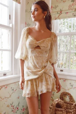Tresa Twist Front Flounce Hem Mini Dress Floral Yellow -Cheap Dress Store CM1603J01 20YELLOW 7