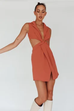 Milarni Collared Cut-Out Mini Dress Rose -Cheap Dress Store CM1611D 20ROSE 6