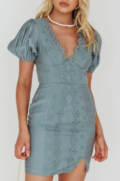 Aylina Scalloped Lace Mini Dress Teal -Cheap Dress Store CM1623B01 20TEAL 4