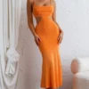 Mamacita Pleated Bust Midi Dress Tangerine