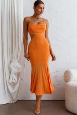 Mamacita Pleated Bust Midi Dress Tangerine -Cheap Dress Store CM1661D 20TANGERINE 2