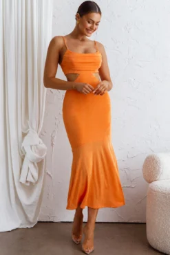 Mamacita Pleated Bust Midi Dress Tangerine -Cheap Dress Store CM1661D 20TANGERINE 6
