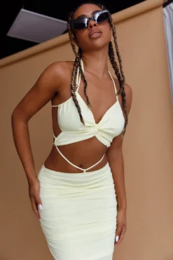 Sawyer Halterneck Strappy Back Ruched Midi Dress Lemon -Cheap Dress Store CM1682J 20LEMON 4