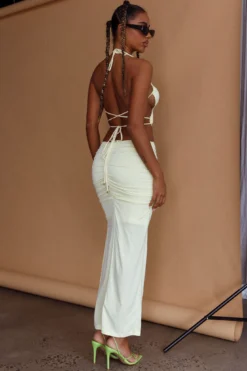 Sawyer Halterneck Strappy Back Ruched Midi Dress Lemon -Cheap Dress Store CM1682J 20LEMON 7