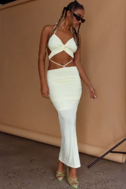 Sawyer Halterneck Strappy Back Ruched Midi Dress Lemon -Cheap Dress Store CM1682J 20LEMON 8