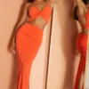 Sawyer Halterneck Strappy Back Ruched Midi Dress Tangerine