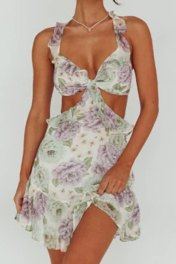 Violette Ruffle Strap Cut-Out Mini Dress Floral White -Cheap Dress Store CM1690J 20WHITE 4