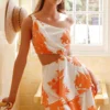 Olli One-Shoulder Cut-Out Dress Print Orange