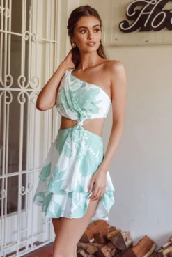 Olli One-Shoulder Cut-Out Dress Print Sage 7 Olli One-Shoulder Cut-Out Dress Print Sage -Cheap Dress Store CM1691J02 20SAGE 2