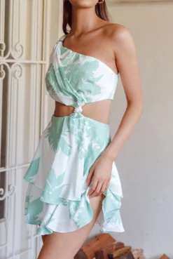 Olli One-Shoulder Cut-Out Dress Print Sage 8 Olli One-Shoulder Cut-Out Dress Print Sage -Cheap Dress Store CM1691J02 20SAGE 4
