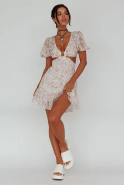 Graciele Laced Back Cut-Out Mini Dress Floral Blush -Cheap Dress Store CM1745J 20BLUSH 2