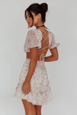 Graciele Laced Back Cut-Out Mini Dress Floral Blush -Cheap Dress Store CM1745J 20BLUSH 4