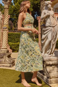 Utopia Cut-Out Waist Midi Dress Green/Yellow -Cheap Dress Store CM1928J01 20GREEN YELLOW 2