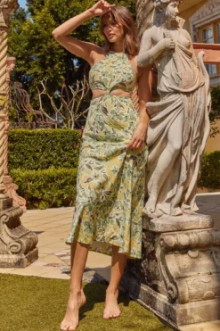 Utopia Cut-Out Waist Midi Dress Green/Yellow -Cheap Dress Store CM1928J01 20GREEN YELLOW 5