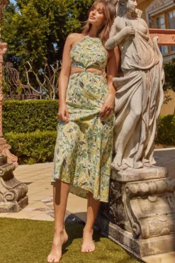 Utopia Cut-Out Waist Midi Dress Green/Yellow -Cheap Dress Store CM1928J01 20GREEN YELLOW 7