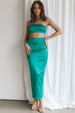 Nohemi Strapless Diamante Maxi Dress Green