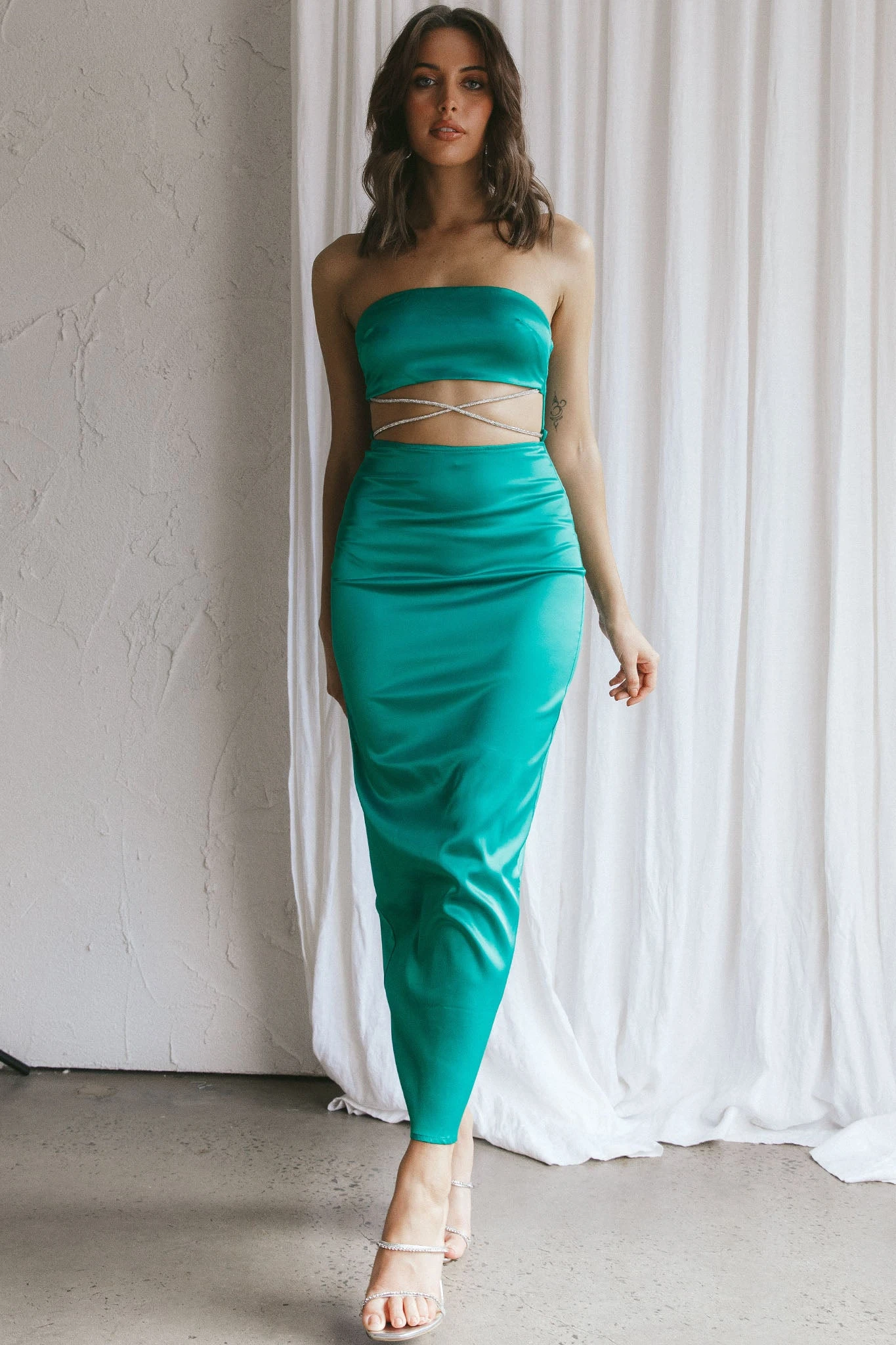Nohemi Strapless Diamante Maxi Dress Green 3 Nohemi Strapless Diamante Maxi Dress Green - Image 3