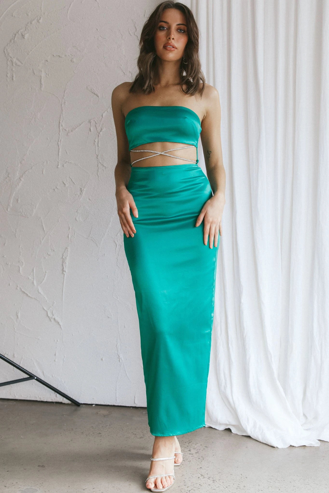 Nohemi Strapless Diamante Maxi Dress Green 6 Nohemi Strapless Diamante Maxi Dress Green - Image 6